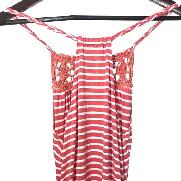 Jessica Simpson Coral/White Striped Tessanne Crochet-Trim Maxi Dress Size Large - Picture 7 of 9